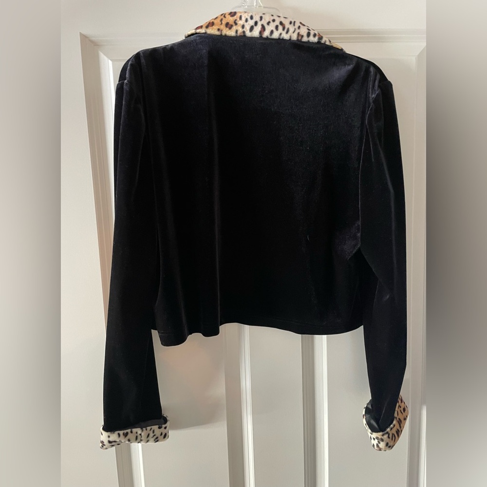 Leopard Trim Black Jacket and sleek shift black dress